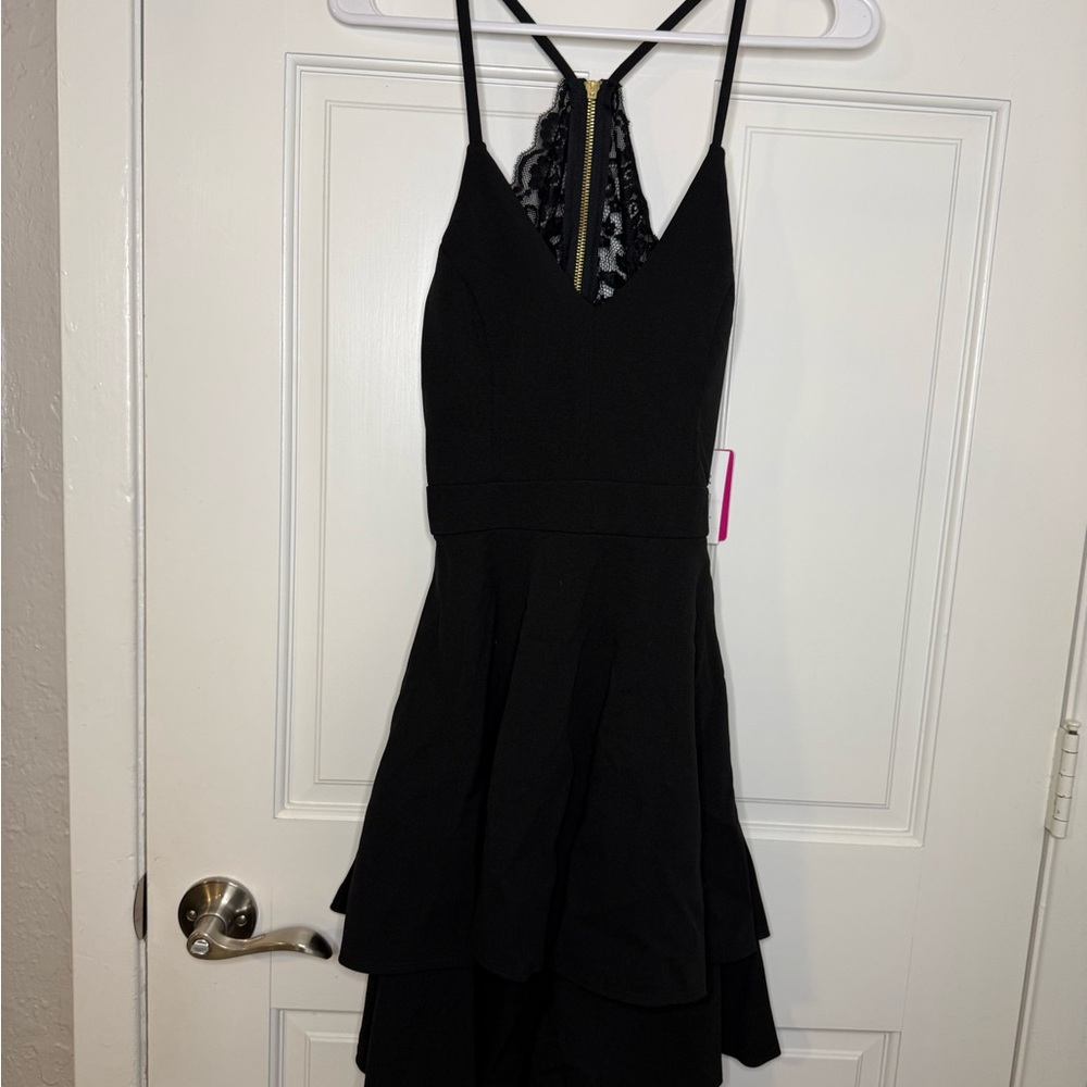 Black Mini Dress with Lace Detail
